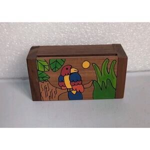 Vintage Hand Painted Wooden Folk Art Trinket Box El Salvador Toucan 4"
